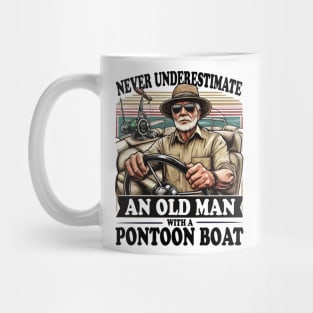 Never Underestimate an Old Man with a Pontoon Boat Captain Retro Pontooning Mug